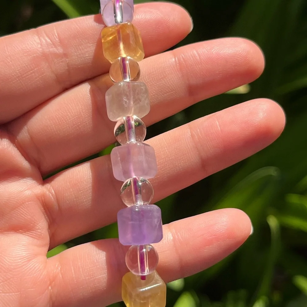 9mm stretchable‎ fluorite cubic bracelet 0186